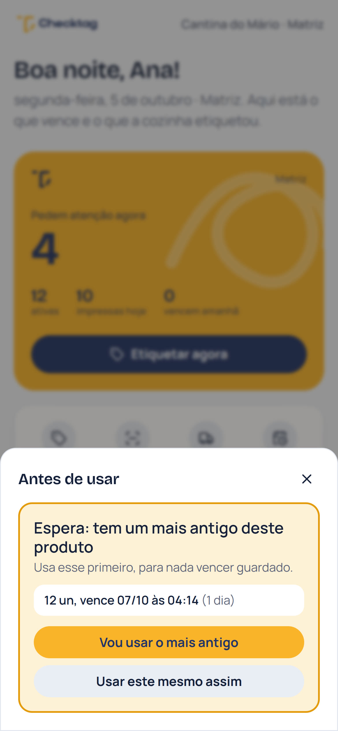 Aviso do Checktag no celular: tem um mais antigo deste produto